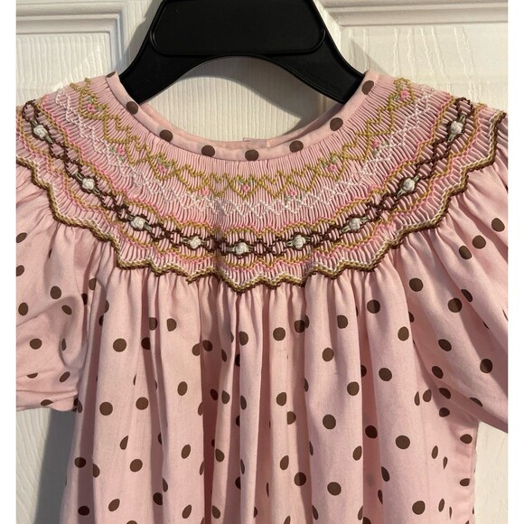 Rosalina Collections Smocked Dress Size 24M Pink/Brown - Picture 2 of 5